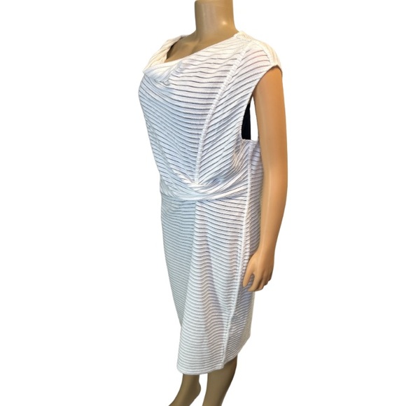 T Tahari White Twist Dress Midi sleeveless Cowlneck  sheer striped size XL - Picture 14 of 17